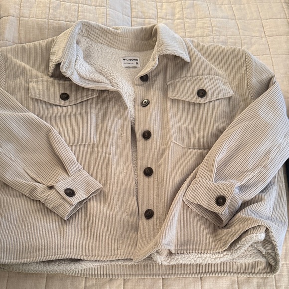 Ci Sono Jackets & Blazers - Ci Sono Beige Corduroy Sherpa-Lined Cardigan